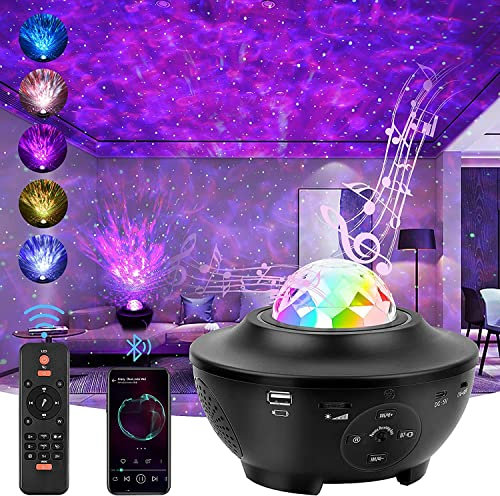 MarysDe@lz Projector Galaxy Light Projector Ocean Wave LED Night Light Lamp with Remote Control Colors Changing Music Bluetooth Speaker Timer for Baby