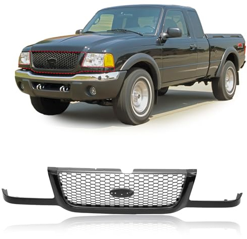 CarPartsDepot Front Grill Grille Black Gray With Emblem Provision Compatible With 2001-2003 Ford Ranger Fits 3L5Z8200BA FO1200395