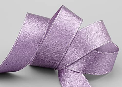 finemark 20 m x 25 mm Satinband Schimmer mit Lurex Flieder Silber doppelseitiges Schleifenband aus Satin ohne Draht weich und glänzend Geschenkband Deko Band Dekoband Dekorieren Weihnachten