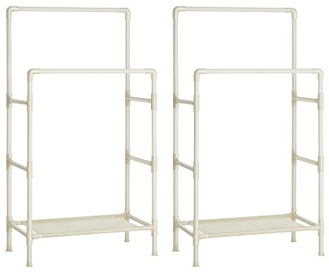 SONGMICS Kleiderständer, 2er Set, Garderobenständer aus Metall, mit 2 Kleiderstangen, 1 Ablage, bis 70 kg belastbar, einfache Montage, weiß RDR001W02