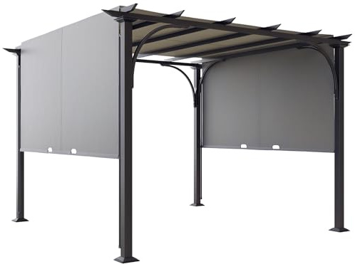 Outsunny 3 x 3(m) Garden Pergola, Outdoor Pergola Gazebo with Adjustable Canopy, Sun Shade Patio Canopy Shelter, Grey