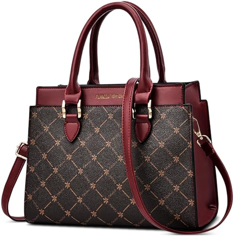 FORRICA Handtaschen Damen Umhängetasche Elegant Ahornblatt Henkeltasche Frauen Schultertasche Vintage PU Leder Shopper Tasche Rot