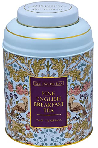 New English Teas Song Thrush Tin with 240 English Breakfast Tea Bags - Blue | Black Tea, Gifts for Tea Lovers
