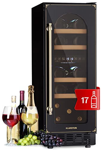 Klarstein Einbau-Weinkühlschrank, Kleiner Getränkekühlschrank Schmal, 2 Zonen Weinkühlschrank mit Glastür, Indoor/Outdoor Beersafe, Kühlschrank Klein mit UV-Schutz, 5-22°C, 17 Flaschen