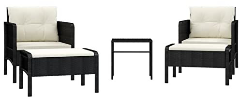 Tidyard Gartenmöbel 5-TLG. Garten-Lounge-Set mit Kissen Gartengarnitur Couchtisch Gartensofa Stuhl Hocker Garten Garnitur Sofa Loungemöbel Balkonmöbel Gartenlounge Terrassenmöbel Poly Rattan