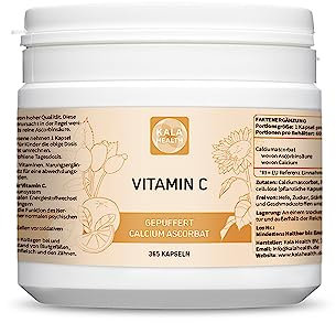 Kala Health Vitamin C 365 Kapseln x 600mg pro Kapseln - Hochdosiertes gepuffertes Vegan Kapseln- pH-neutral - Aus pflanzlicher Fermentation - Laborgeprüft -