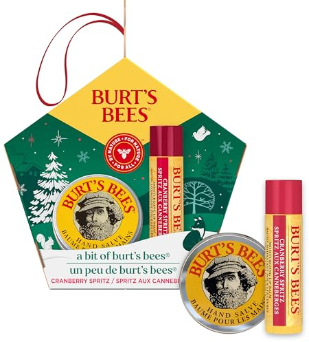 Burt's Bees for Lip & Hand, Cranberry Spritz Lip Balm and Hand Salve in a Festive Box, Bit of Burt's