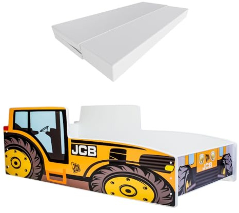 KOBI Kinderbett mit Rausfallschutz Bauernhof | Gelber Traktor | 160 x 80 cm | Jugendbett mit Matratze | Kinderbetten Jungen Mädchen | Einzelbett Kinder Bett Autobett