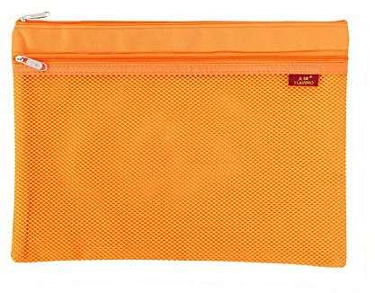 1Pcs A4 Mesh File Zip Bags, Folder Wallets Zipper Pouch Oxford Clear Mesh Bag Double-Layer Grid Document Storage Receipt Organizer Bag for Office Home School Supplies Orange