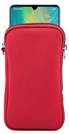 Neoprene Mobile Phone Sleeve Mesh Pocket Lanyard Case for iPhone 17 Pro Max 16 Pro Max Samsung Galaxy S26 Ultra S25 Ultra A16 A36 A37 A57 A17 A05 A06 OnePlus 15 Pixel 9 Pro (XL, Red)