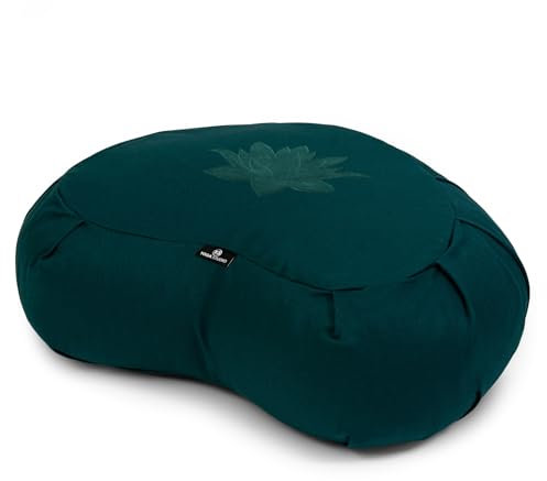 Yoga Studio Lotus Crescent Zafu - 42 x 13 x 18cm, Meditation Pouf with Cotton Cover, Buckwheat Hulls, Carry Handle. Yoga Accessories - Teal