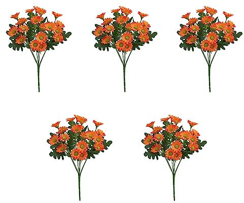 EIOLWJIEO 5 Stück künstliche Blumen gefälschte Pflanzen Köpfe Chrysanthemen Seidenblumen Party Dekoration Hotel Büro Garten Dekor, Orange
