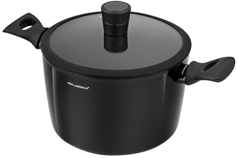FLORINA Aluminium Topf (6,4 l) 24 cm I Kochtopf MAGNUM mit Silikon Glasdeckel I Antihaftbeschichtet I Hoher Topf mit Softtouch Griffen I Nudeltopf Suppentopf I Für alle Herdarten & Induktion