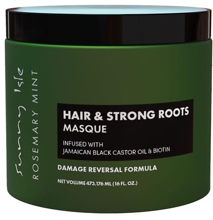 Sunny Isle Rosemary Mint Hair and Strong Roots Masque 16 oz | Infunderad med biotin och jamaicansk svart ricinolja | Dubbel tillväxtformel