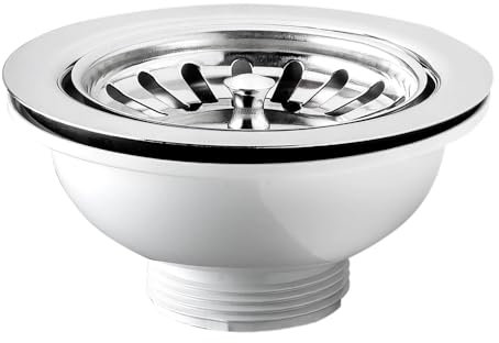 Schläfer 439726 | Piletta di Scarico per Lavello Tipo Basket Senza Troppo Pieno, Foro Ø 90mm, Pilettone Ø 114mm, Piletta Standard da 11/2 in Acciaio Inox con Vite e Cestello