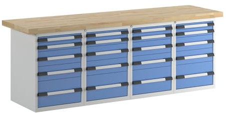 eurokraft | Werkbank | Baukastensystem Serie 7000 | 20 Schubladen | BxT 2500 x 700 mm