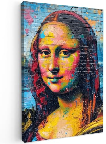 MuchoWow© Wandbilder Schlafzimmer Home Deko Wohnung Bild Wohnzimmer | 40x60 cm - Fotoleinwand Wand Bilder Leinwand Wall Decor Graffiti - Mona Lisa - Street Art