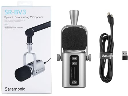 Saramonic SR-BV3 - Microfono dinamico per trasmissioni e podcast a diaframma grande con uscita XLR o USB, controllo touch, uscita cuffie, taglio basso, boost ad alta frequenza e parabrezza