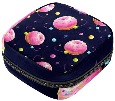 Donut Planet Pink Sweet Dessert First Period Kit für Mädchen, Tampon Slipeinlagen, Menstruationstasche, Stillunterlagenhalter mit Reißverschluss, Sanitärsammel-Serviettenbeutelorganizer