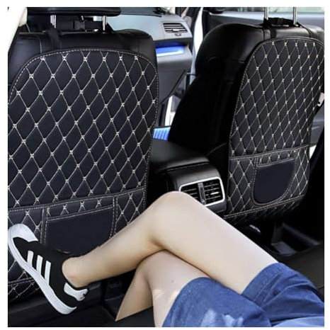 MAJHER 2 Stück Auto Rückenlehnenschutz für VW CC/EOS/GOL/Golf/ID.CROZZ, PU Leder Autositz Rücksitz Organizer mit Taschen Anti Kick Pad Schmutzabweisend Zubehör,l
