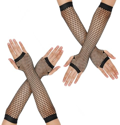 Lusofie 2 Paar Netzhandschuhe für Damen - Neonpink, Fingerlos, 80/90er Retro Party Disco Maskerade Kostüm Zubehör