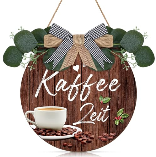 CHDITB Kaffee Wandschild,Kaffee Zeit Holzschild,Kaffee Schild mit Spruch,Kaffee Türkranz Willkommensschild,Küche Kaffee Wanddeko,Retro Kaffeebar Wandbild für Café Bar Esszimmer Restaurant Tür Deko