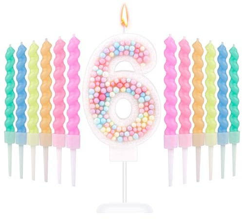 Macaron Zahlen-Geburtstagskerzen, Süß Zahlenkerzen mit 12 Regenbogen-Spiralkerzen Bonbonfarbe Tortenaufsatzkerze für Jahrestage Geburtstagsfeiern Hochzeiten Jungen Mädchen (6)