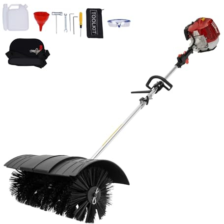 Fridgestea 52CC 2 Stroke Petrol Powered Sweeper, Handheld Nylon Brush Broom Cleaner for Driveway Snow Grass Cleaning Sweeping Lawn Mowing