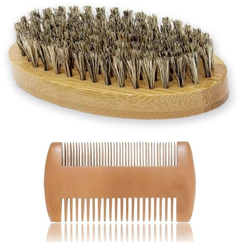 Bartbürste Wildschweinborsten,Bart Bürste und Bartkamm,Bartbürste Männer,Natürliches Bambus Beard Brush für Männer Hause Reise Tägliche Bartpflege Styling Gestaltung
