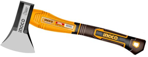 INGCO Axe HAX081600 - Manico in fibra, 600 g, 390 mm, testa dell'ascia forgiata a goccia, trattamento termico, acciaio al carbonio 45#