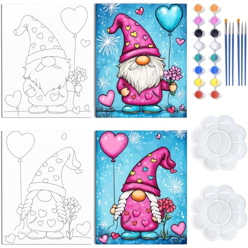 WEBEEDY 2 Stück Gartenzwerg Vorzeichnungs Malset Date Night Zwerg Leinwand Paare Malset Date Night Spiel Für Mal Und Trinkparty Geschenk zu Weihnachten 203x245mm