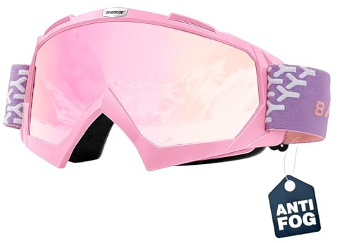 BATFOX Skidglasögon för kvinnor och flickor, anti-dimma OTG snowboardglasögon över glasögon, 100 % UV-skydd snöglasögon för skidåkning och snösporter