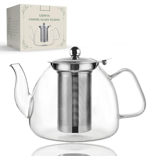 Tetera de cristal de borosilicato de 1000 ml con filtro extraíble
