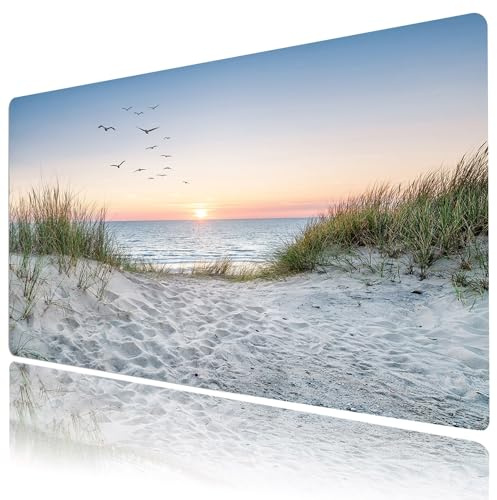 EOBTAIN Großes Strand-Mauspad mit Sonnenuntergang, Schreibtischunterlage für Tastatur und Maus, Naturlandschaft, Ozean, Meer, Schreibtischzubehör für Büro, glatt, rutschfest, Gummi, Gaming-Mauspads