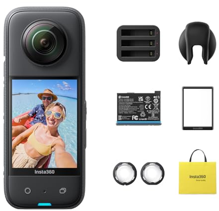 Insta360 X3 Pack Action - Caméra d'action 360 degrés étanche avec capteurs 1/2 48MP, vidéo Active HDR 5,7K 360, Photo 360 72MP, Mode Mono-Objectif 4K, Mode Me 60ips, stabilisation