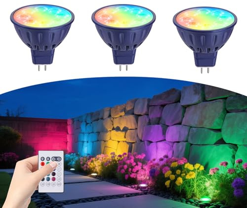 Makergroup RGBW Color Changing MR16 LED Bulbs, CCT Tunable 2700K to 6500K, Dimmable with Remote Control, Memory Function, GU5.3 Bi-pin Base Light Bulbs for 12V Low Voltage Landscape Lighting 3-Pack