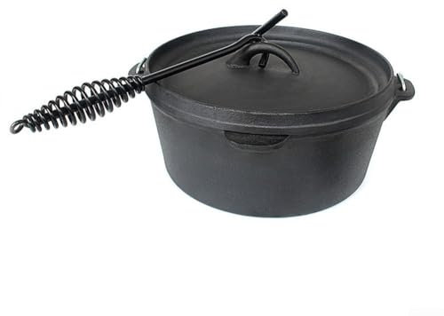 Horno holandés de hierro fundido con tapa de Gusstopf, ideal para cocinar, hornear y eventos de barbacoa al aire libre (con una bolsa para ollas)