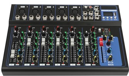 Czyurachel Bluetooth Portable 7 Channel Mixer, Mixing Desk with 7-Channel Microphone Input, 3-Frequency Equaliser, Lcd Display, Professional Mixer Sound Board Console for Studio Recording