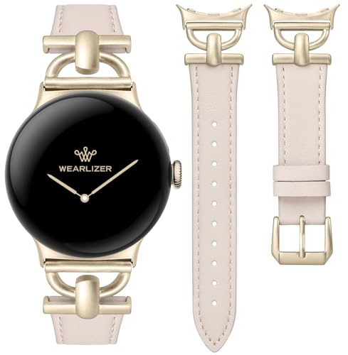 Wearlizer Lederarmband Kompatibel mit Google Pixel Watch 4/3 41mm/Pixel Watch 2/Pixel 1 Damen, Schickes Designer Armbänder mit D-Shape Schnalle für Pixel Smartwatch 2/1, Polarstern/Champagner Gold
