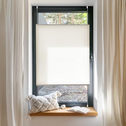 BLINDECOR Plissee ohne Bohren, Plissee 4LOCK 29 BEIG - 70 x 220 cm, lichtdurchlässiges Plissee für Klappfenster.