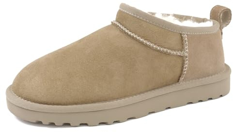 Women's Ankle Boots, Genuine Sheepskin Suede & Wool, Slip-On Winter Booties with Lightweight Sole, Easy Pull-On Design