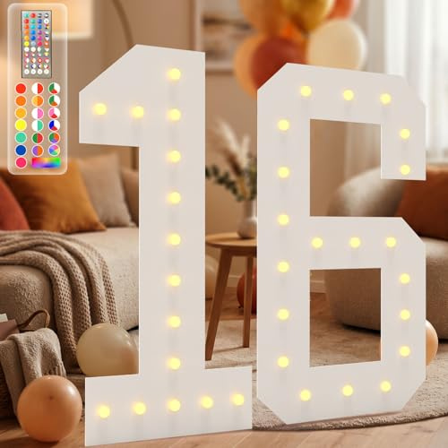 34 Color Changing Marquee Numbers 16, Easy to Assemble 4FT Light Up Numbers