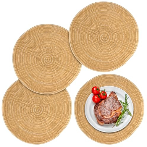 Lot de 4 Set de Table Rond Lavable, 30 cm Sets de Table Tressé en Coton