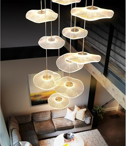 LYSDjia Kronleuchter hohe Decken dimmbar modern goldene Pendelleuchte in Lotusblattform spiralförmige luxuriöse lineare LED Lampe Hängelampe geeignet für Foyer Eingang Treppenhaus Villa Wohnzimmer