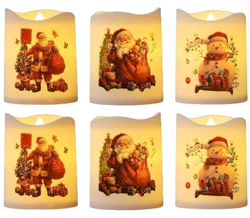 Generisch Weihnachts-LED-Stumpenkerzen, flammenlose Weihnachtskerzen - Batteriebetriebene Weihnachts-Schneemannkerzen - 6X Weihnachtskerzen, Innendekoration für Kamin, Nachttisch