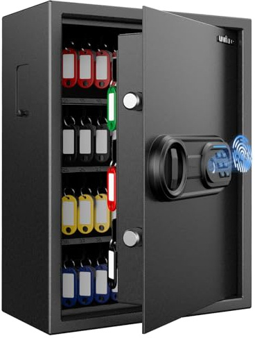 Uniclife 71-Schlüssel-Positionen Schlüsseltresor, Wandmontage-Schlüsselkasten mit Code- und Schlüsselschloss, Fingerprint-Schlüsselschrank mit Diebstahlgeschützter Schlüsseleinwurföffnung & Tastatur