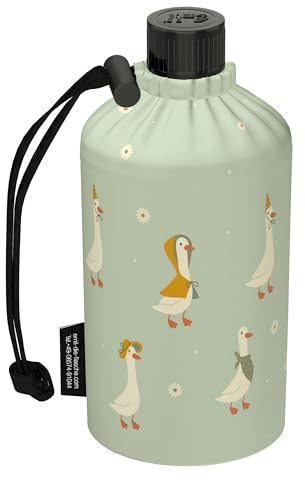 Emil Trinkflasche aus Glas für Mädchen & Jungen isolierte Glasflasche für Schule, Freizeit, Sport: Kinder & Eltern Gänse (0,3l)