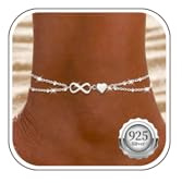 Kenivira Fussketten für Frauen Silber 925 Wasserfester Gold Herz Layered Fußkettchen für Damen Verstellbar fußkette Damen Sommer Strand Schmuck für Damen