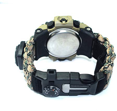 Thonlai Bracelet de Survie Militaire, Montre de Camping en Plein Air avec Boussole, Thermomètre, Sifflet, Bracelet Paracorde Polyvalent pour Randonnée, Escalade, Alpinisme, Aventure, (Feuilles
