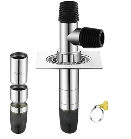 Waschmaschinen-Ablaufschlauch-Verteiler mit 3-Wege-Anschluss und Rückflussverhinderung für Balkon, effizienter Wasserablauf und Abwasservermeidung (Silber)